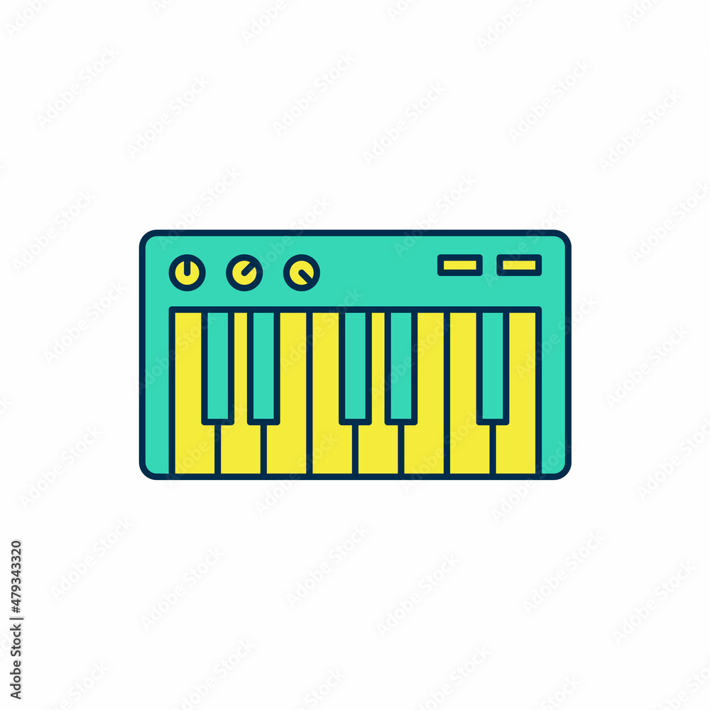 Filled outline Music synthesizer icon isolated on white background. Electronic piano. Vector Filled outline Music synthesizer icon isolated on white background. Electronic piano. Vector