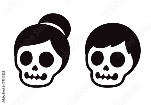 Male and female cartoon skull