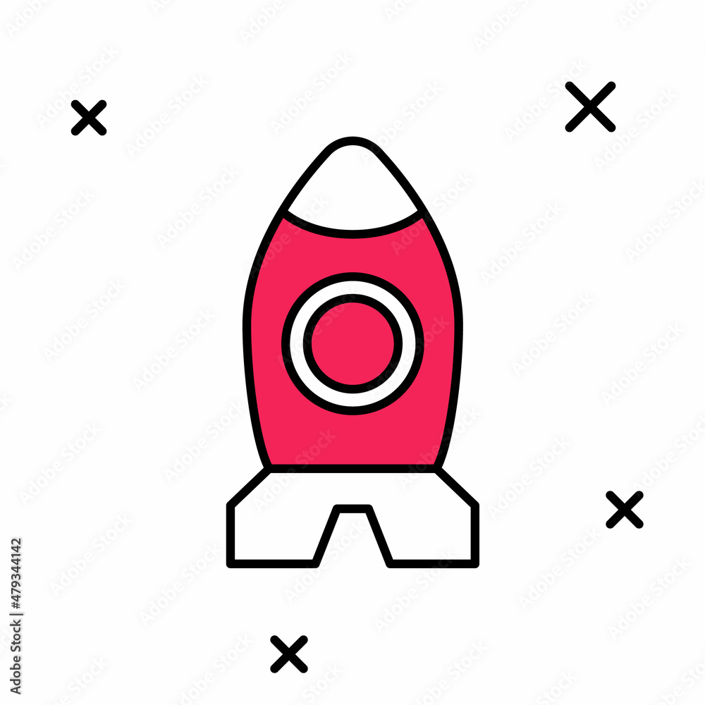 Filled outline Rocket ship toy icon isolated on white background. Space travel. Vector Filled outline Rocket ship toy icon isolated on white background. Space travel. Vector