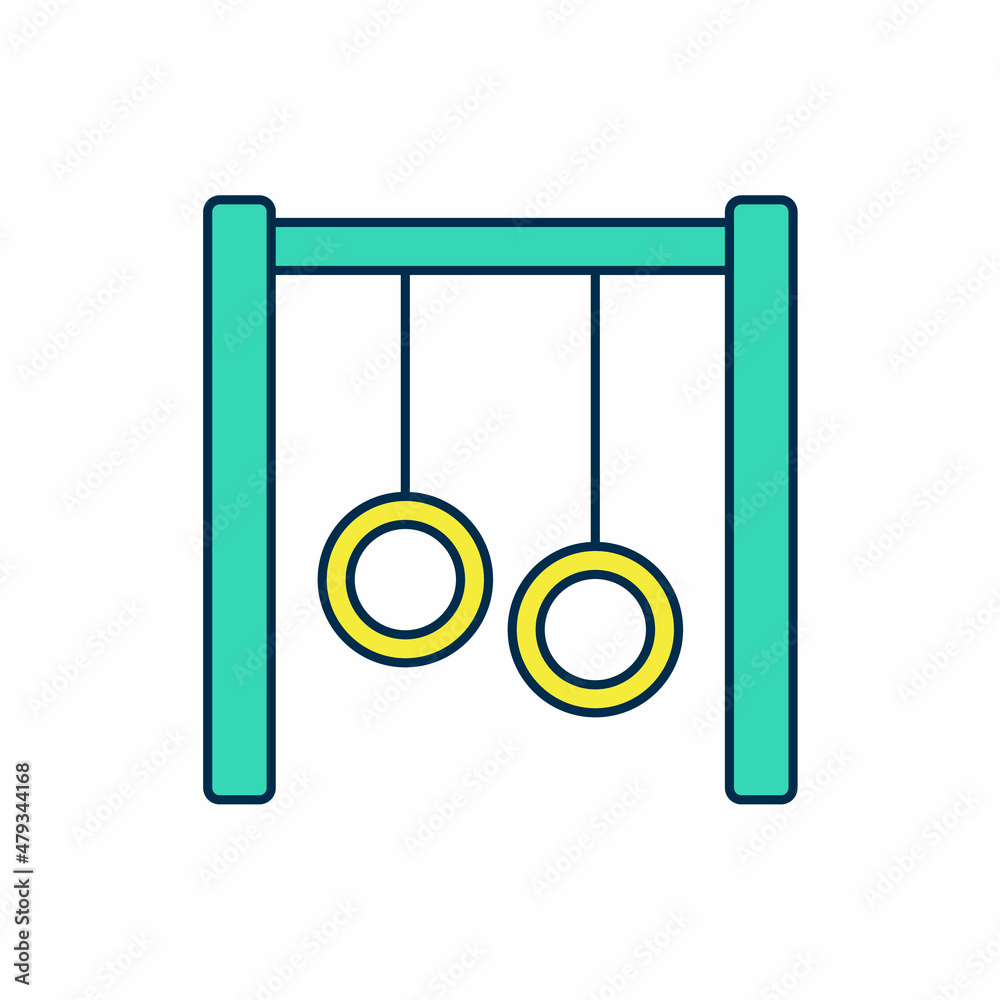Filled outline Gymnastic rings icon isolated on white background. Playground equipment with hanging rope with rings. Vector Filled outline Gymnastic rings icon isolated on white background. Playground equipment with hanging rope with rings. Vector