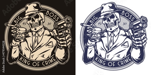 Skeleton boss monochrome vintage label