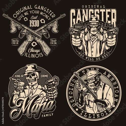 Creative monochrome design of mafia emblems