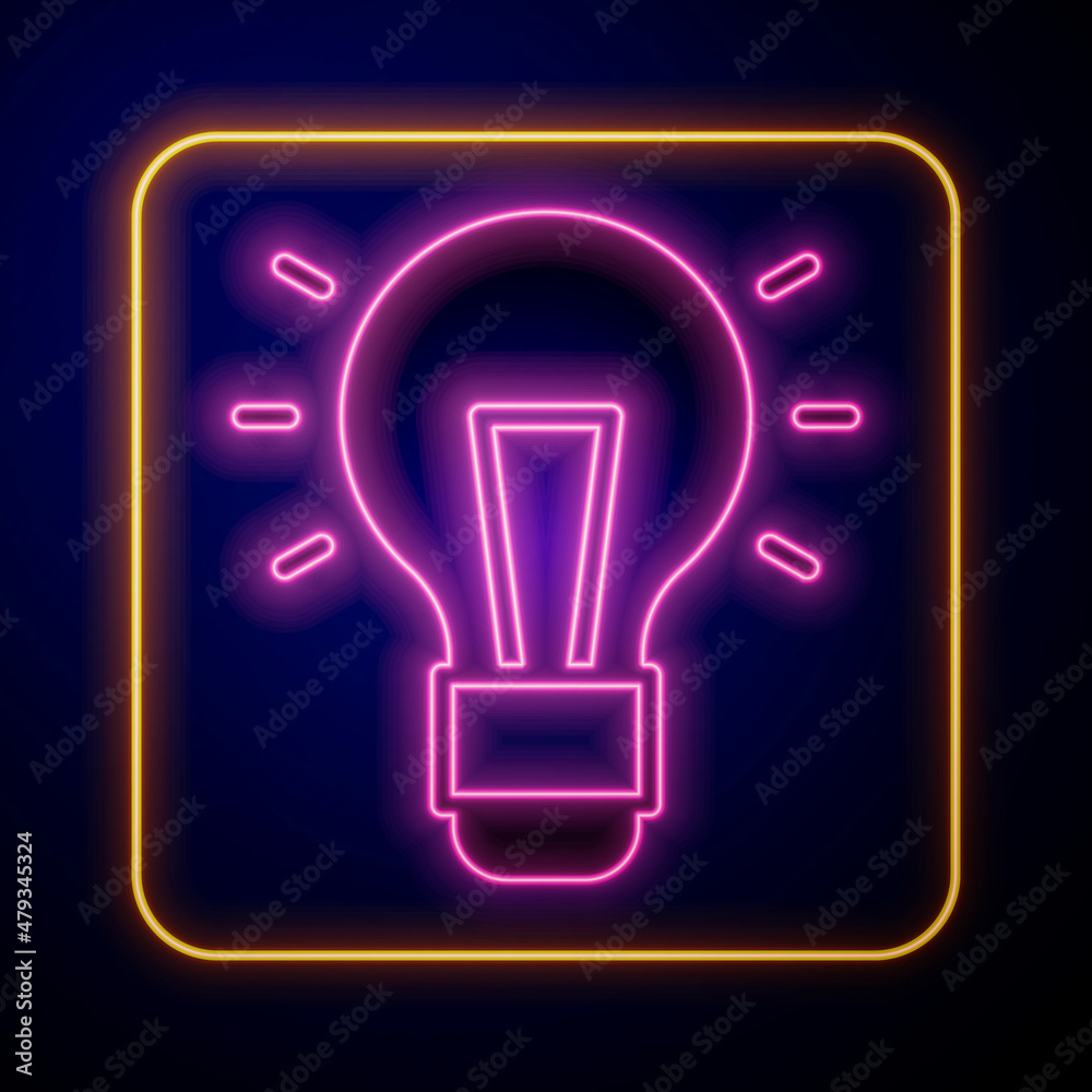 Glowing neon Light bulb with concept of idea icon isolated on black background. Energy and idea symbol. Inspiration concept. Vector Glowing neon Light bulb with concept of idea icon isolated on black background. Energy and idea symbol. Inspiration concept. Vector