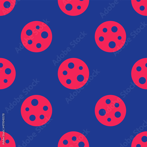 Red Moon icon isolated seamless pattern on blue background. Vector