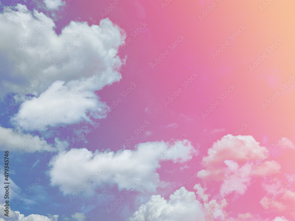 beauty sweet pastel orange pink  colorful with fluffy clouds on sky. multi color rainbow image. abstract fantasy growing light