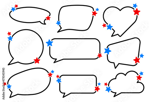 Set of speech bubbles of different shapes with american stars.