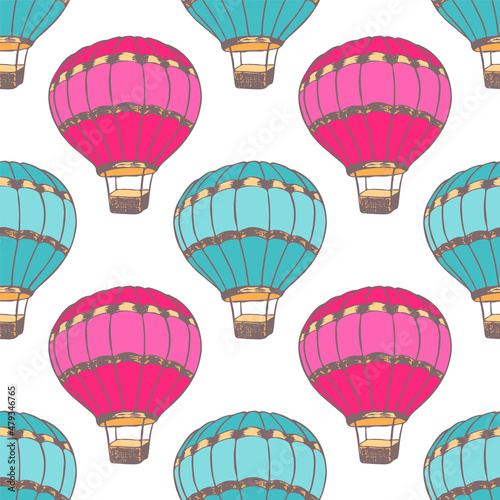 Cartoon hot air balloons  illustration vector seamless patter.