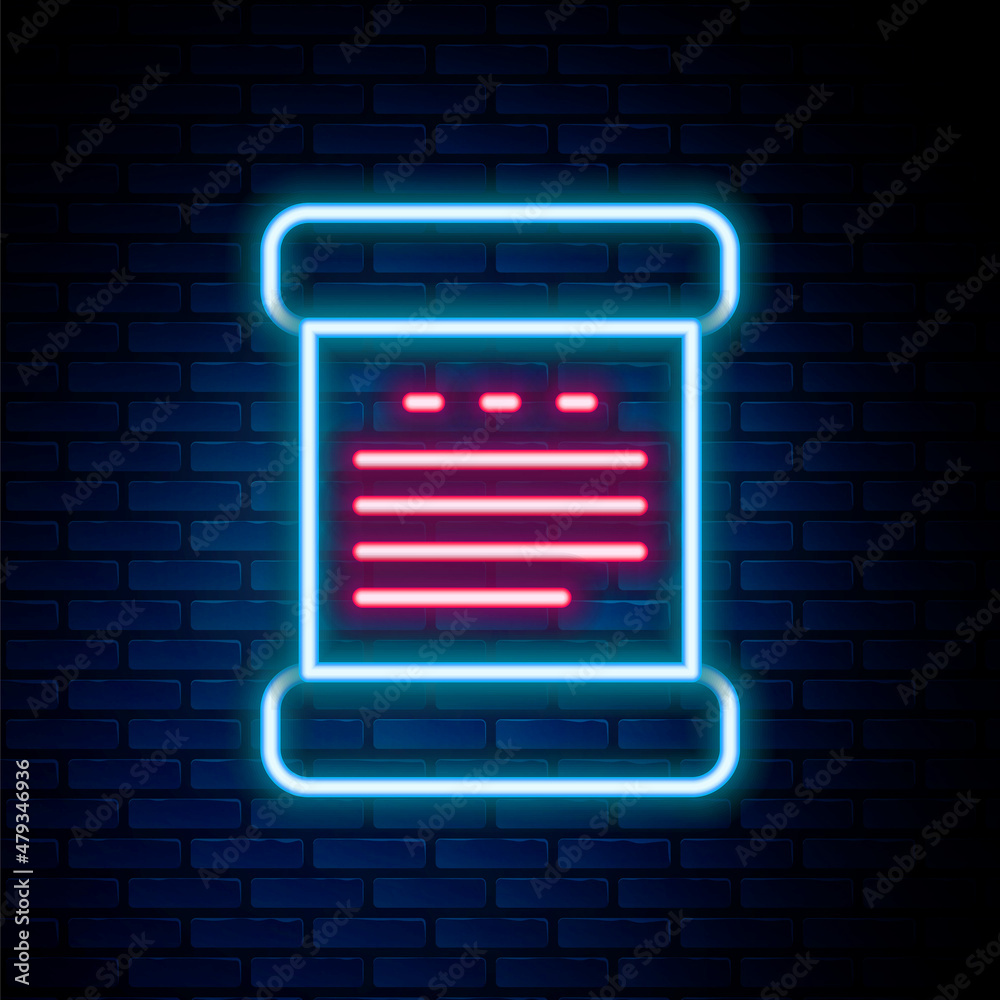 Glowing neon line Declaration of independence icon isolated on brick wall background. Colorful outline concept. Vector Glowing neon line Declaration of independence icon isolated on brick wall background. Colorful outline concept. Vector
