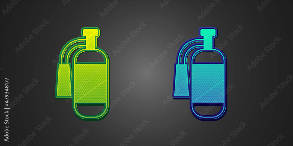 Green and blue Fire extinguisher icon isolated on black background. Vector Green and blue Fire extinguisher icon isolated on black background. Vector