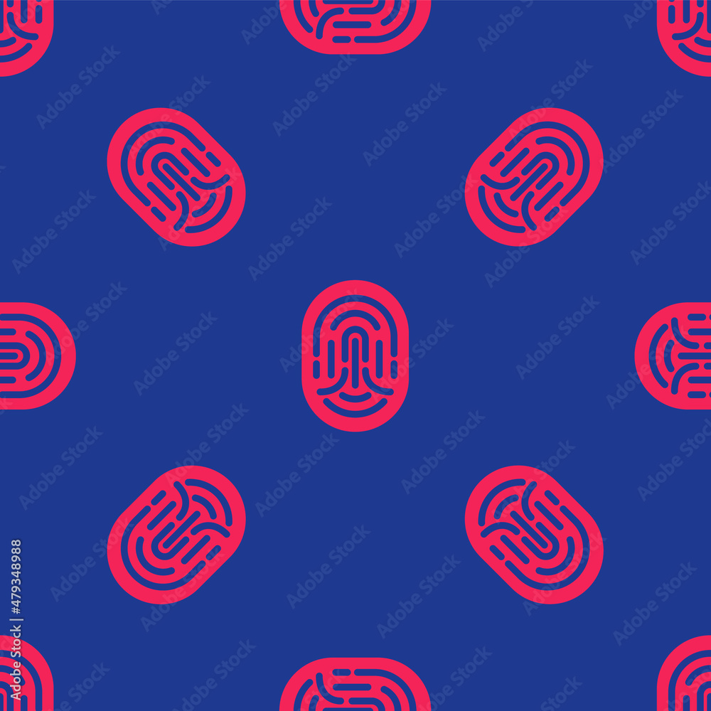 Red Fingerprint icon isolated seamless pattern on blue background. ID app icon. Identification sign. Touch id. Vector Red Fingerprint icon isolated seamless pattern on blue background. ID app icon. Identification sign. Touch id. Vector