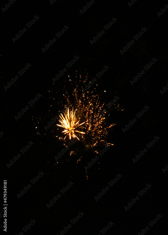 single golden firework at night