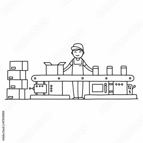 belt conveyor doodle icon, vector color line illustration