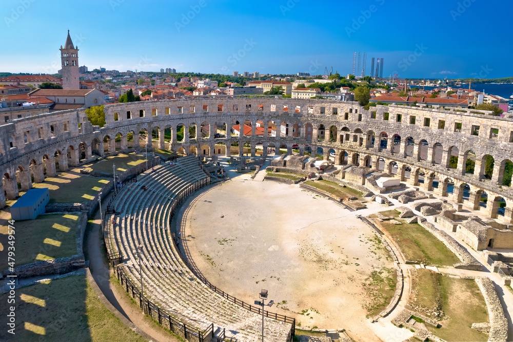 Arena Pula. Monumental Roman amphitheatre in Pula aerial view