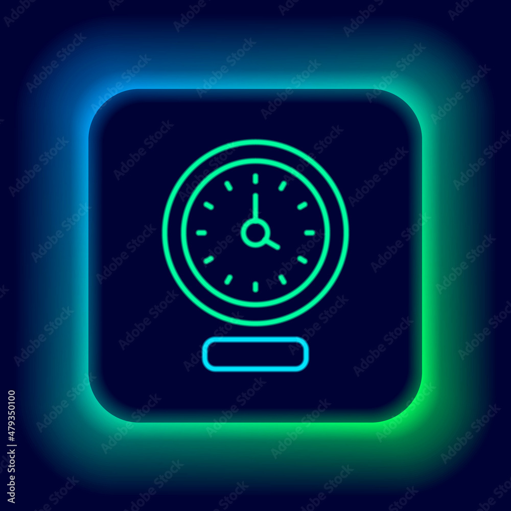 Glowing neon line Clock icon isolated on black background. Time symbol. Colorful outline concept. Vector Glowing neon line Clock icon isolated on black background. Time symbol. Colorful outline concept. Vector