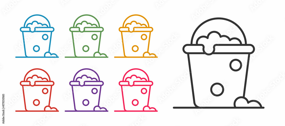 Set line Bucket with foam and bubbles icon isolated on white background. Cleaning service concept. Set icons colorful. Vector Set line Bucket with foam and bubbles icon isolated on white background. Cleaning service concept. Set icons colorful. Vector