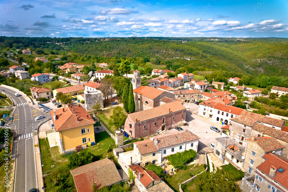 Town of Barban on picturesque Istrian hill aerial view