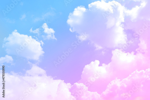 beauty sweet pastel pink blue  colorful with fluffy clouds on sky. multi color rainbow image. abstract fantasy growing light