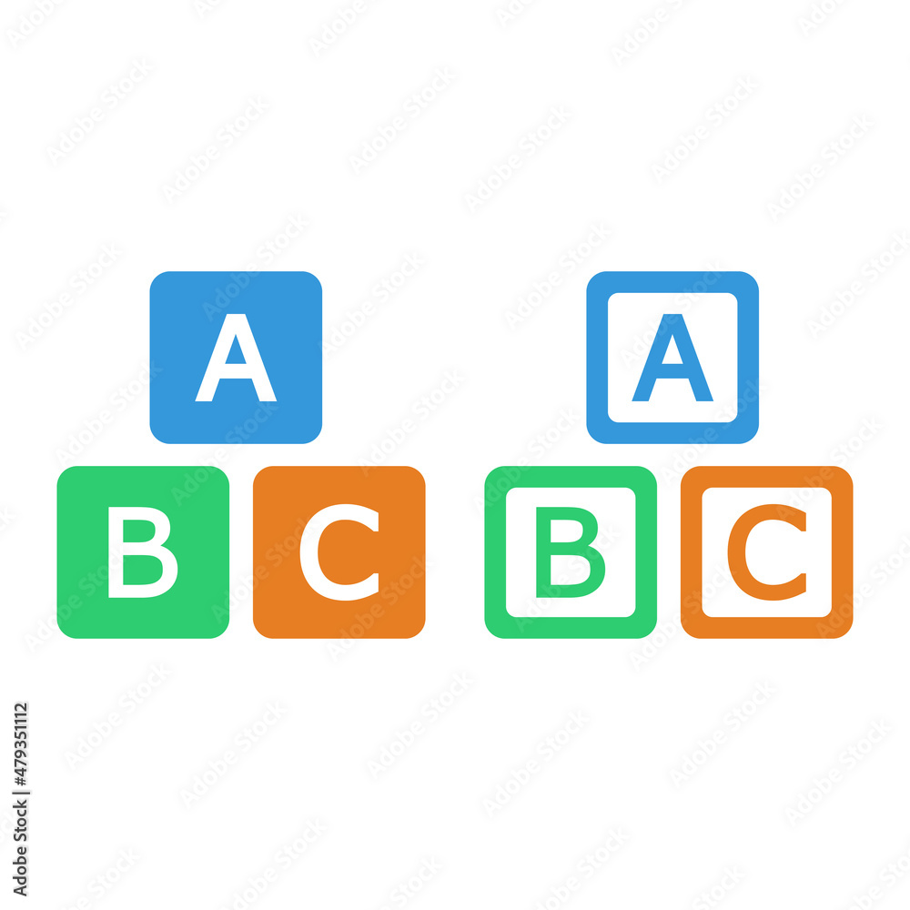 Abc blocks icon vector on white background. Child development. Kid play. Abc blocks icon vector on white background. Child development. Kid play.