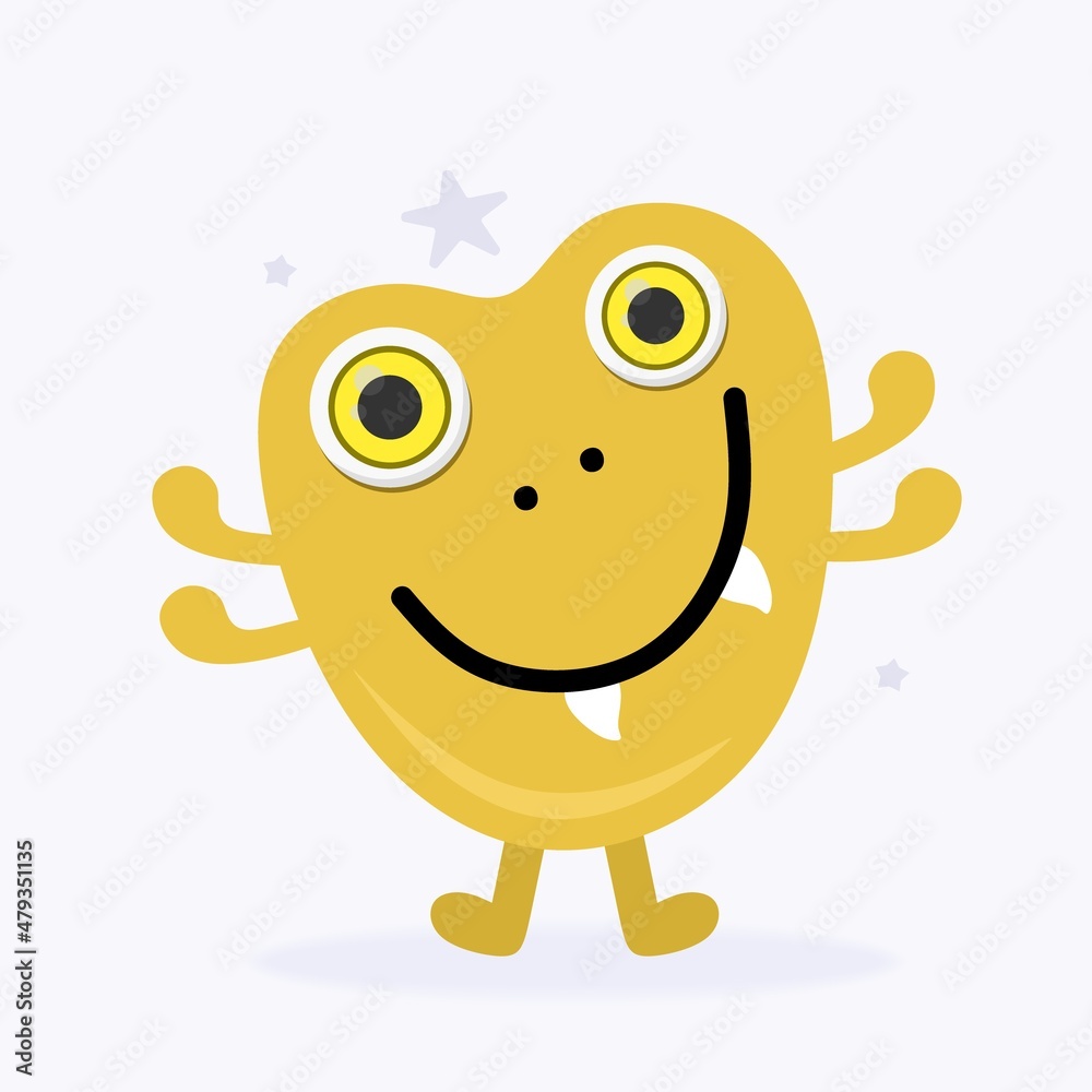 Funny Space Monster. Cute Alien, Planets, Rockets, UFOs. Isolated on a white background. Vector illustration.