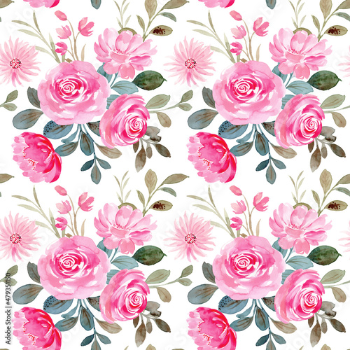 Pink floral watercolor seamless pattern