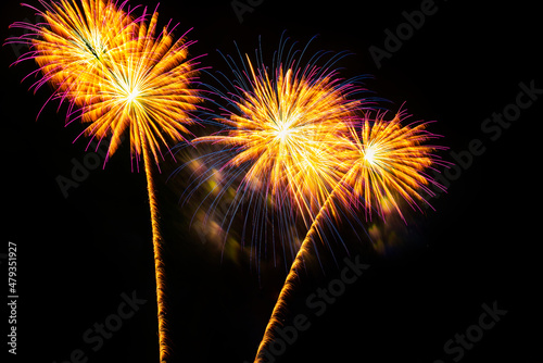 beautiful golden and red firework display set for celebration happy new year and merry christmas and  fireworks on black background