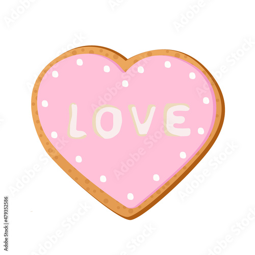 Gingerbread heart. Holiday cookie in shape of heart. Illustration for valentine's day, wedding. Vector illustration