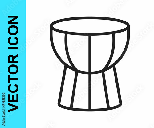 Black line African darbuka drum icon isolated on white background. Musical instrument. Vector