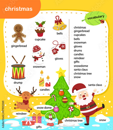 education vocabulary christmas vector illustration