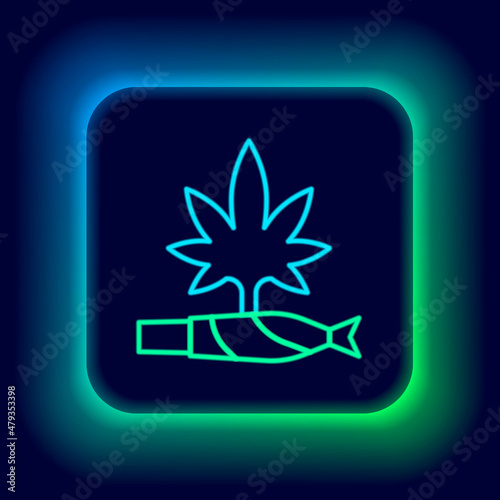Glowing neon line Marijuana joint, spliff icon isolated on black background. Cigarette with drug, marijuana cigarette rolled. Colorful outline concept. Vector