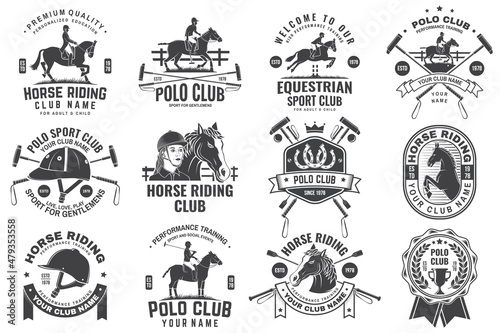 Set of polo club and horse riding club patch, emblem, logo Poster Mural XXL