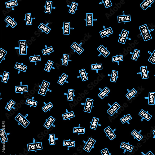 Line Peace icon isolated seamless pattern on black background. Hippie symbol of peace. Vector
