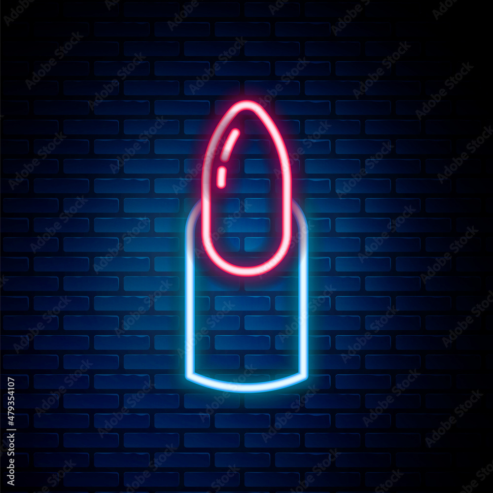 Glowing neon line Nail manicure icon isolated on brick wall background. Colorful outline concept. Vector Glowing neon line Nail manicure icon isolated on brick wall background. Colorful outline concept. Vector