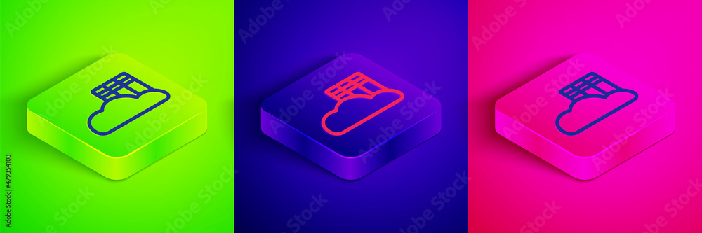 Isometric line Cloud or online library icon isolated on green, blue and pink background. Internet education or distance training. Square button. Vector Isometric line Cloud or online library icon isolated on green, blue and pink background. Internet education or distance training. Square button. Vector
