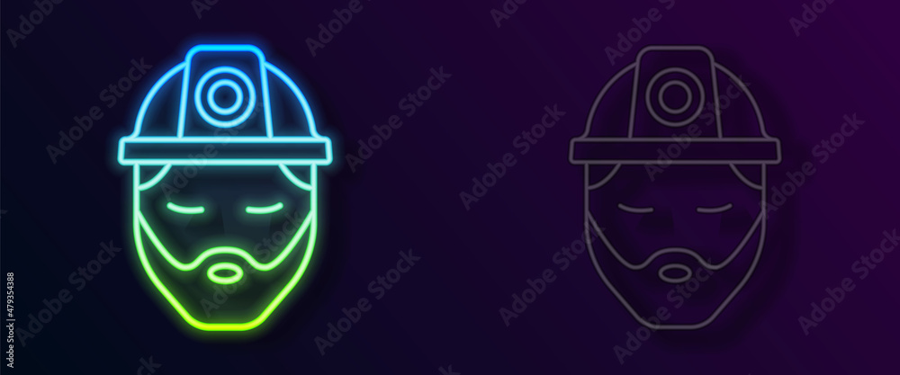 Glowing neon line Builder icon isolated on black background. Construction worker. Vector