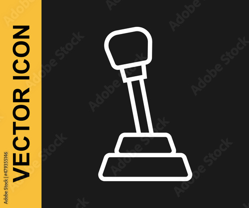 White line Gear shifter icon isolated on black background. Manual transmission icon. Vector