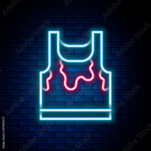 Glowing neon line Sweaty sleeveless sport t-shirt icon isolated on brick wall background. Colorful outline concept. Vector