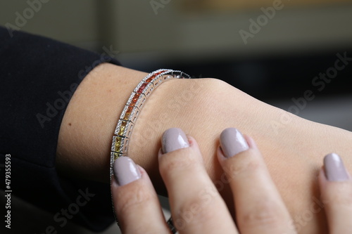 gold and diamond women's fashion and accessories. Hand Model Jewelry Piece. women bracelet