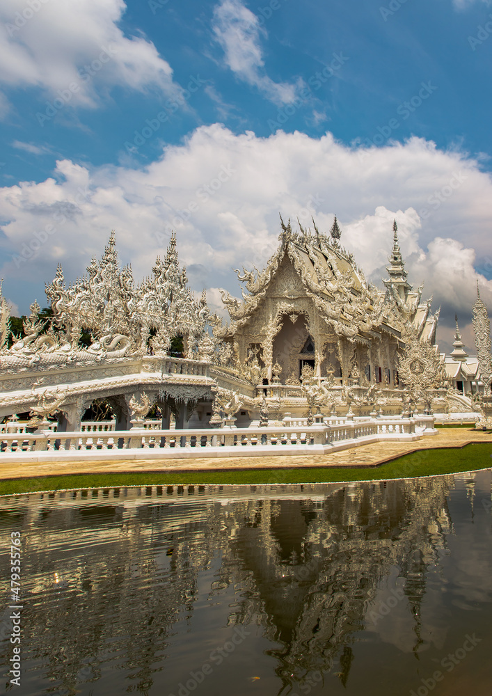 Chiang Rai, Thailand - Sep 05, 2020 : Elaborate sculptures at the famous Wat Rong Khun (White Temple) in Chiang Rai, Thailand. Selective Focus.