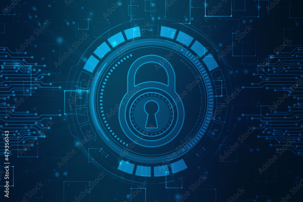 Digital Padlock on abstract technology background, Technology security concept. Modern safety digital background. Protection system, Cyber Security and safety information, personal data concept Digital Padlock on abstract technology background, Technology security concept. Modern safety digital background. Protection system, Cyber Security and safety information, personal data concept