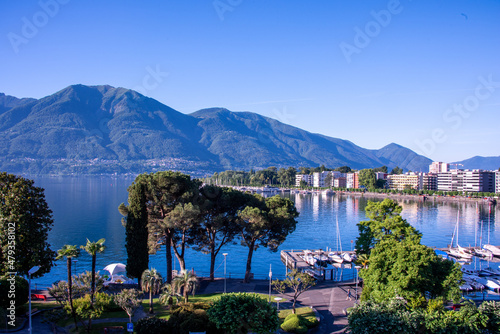 View of the Lake Maggiore, between the lovely cities of Locarno and Ascona, Ticino, Southern Switzerland #479358102