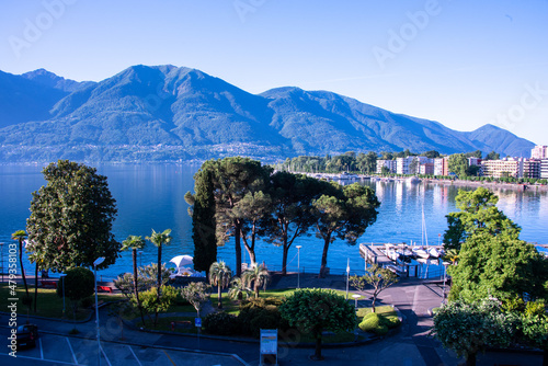 View of the Lake Maggiore, between the lovely cities of Locarno and Ascona, Ticino, Southern Switzerland #479358103