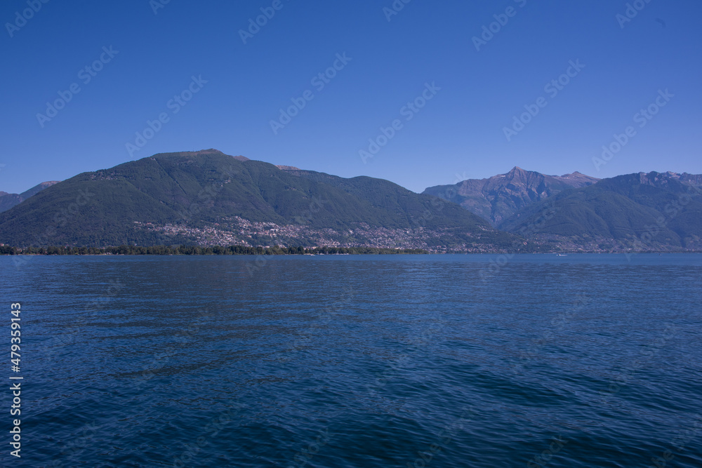 View of the Lake Maggiore, between the lovely cities of Locarno and Ascona, Ticino, Southern Switzerland