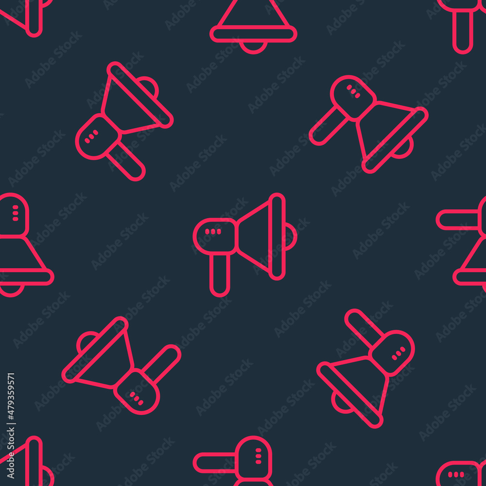 Red line Megaphone icon isolated seamless pattern on black background. Speaker sign. Vector Red line Megaphone icon isolated seamless pattern on black background. Speaker sign. Vector