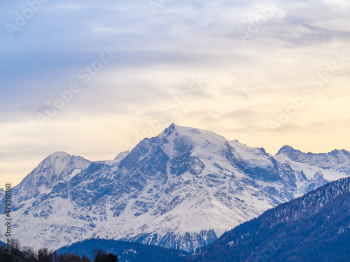 Winter landscape with mountains and countryside