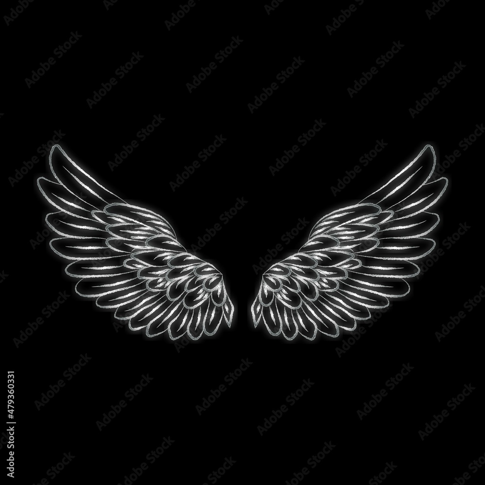 Silver angel wings neon sign, white bright glow, brick wall background,  vector illustration. Icon, symbol for poster social network. Stock Vector |  Adobe Stock