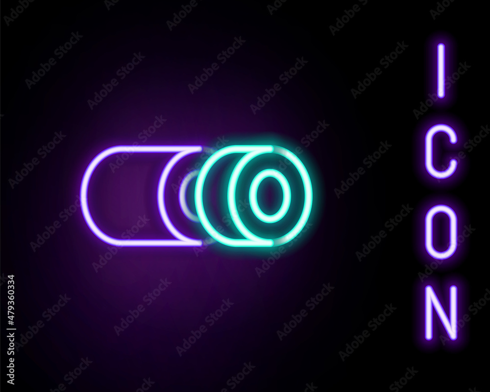 Fototapeta premium Glowing neon line Sushi icon isolated on black background. Traditional Japanese food. Colorful outline concept. Vector