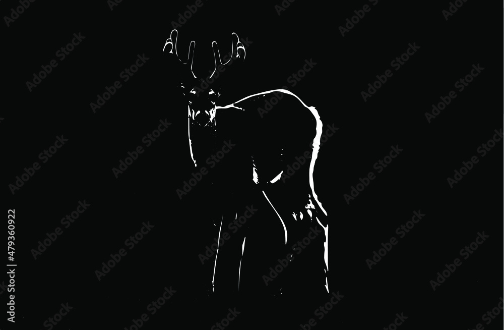 silhouette of a startled scared deer in nature