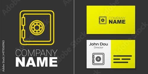 Logotype line Safe icon isolated on grey background. The door safe a bank vault with a combination lock. Reliable Data Protection. Logo design template element. Vector