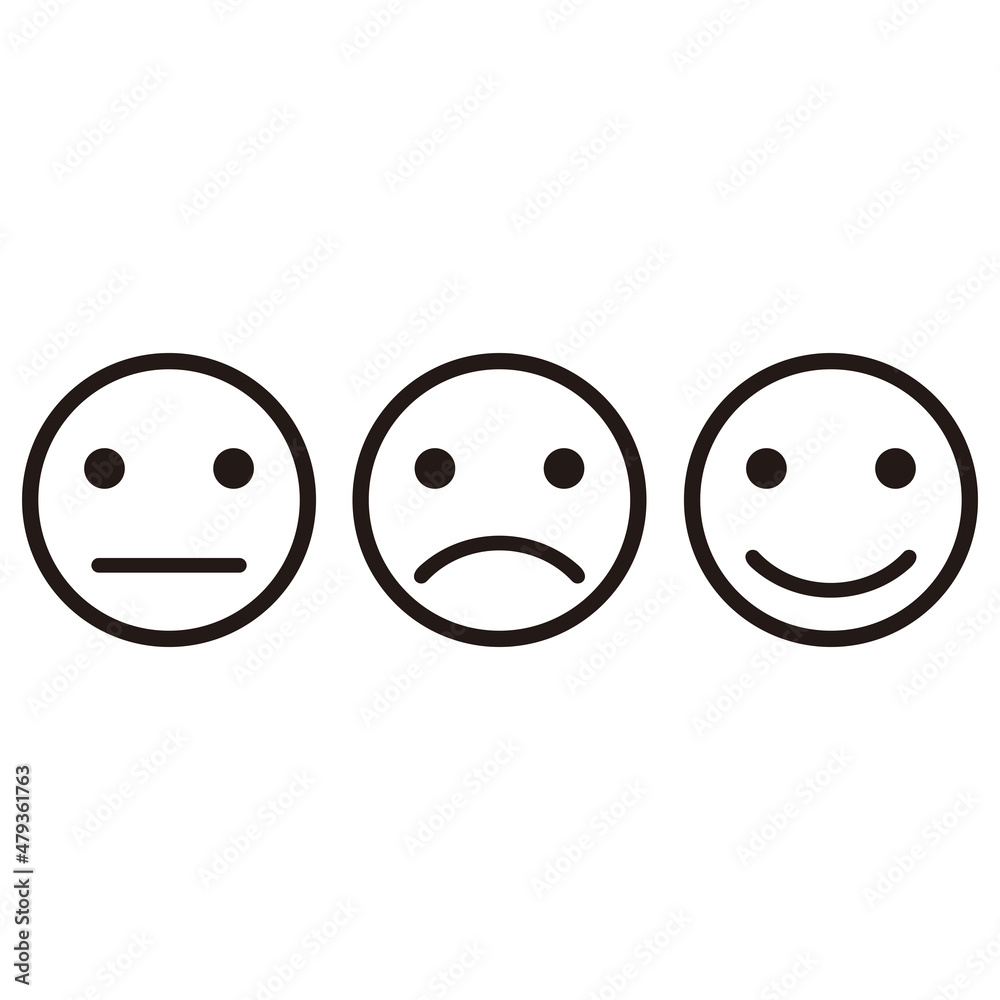 Smiley emoticons icon positive, neutral and negative on white background. Smiley emoticons icon positive, neutral and negative on white background.