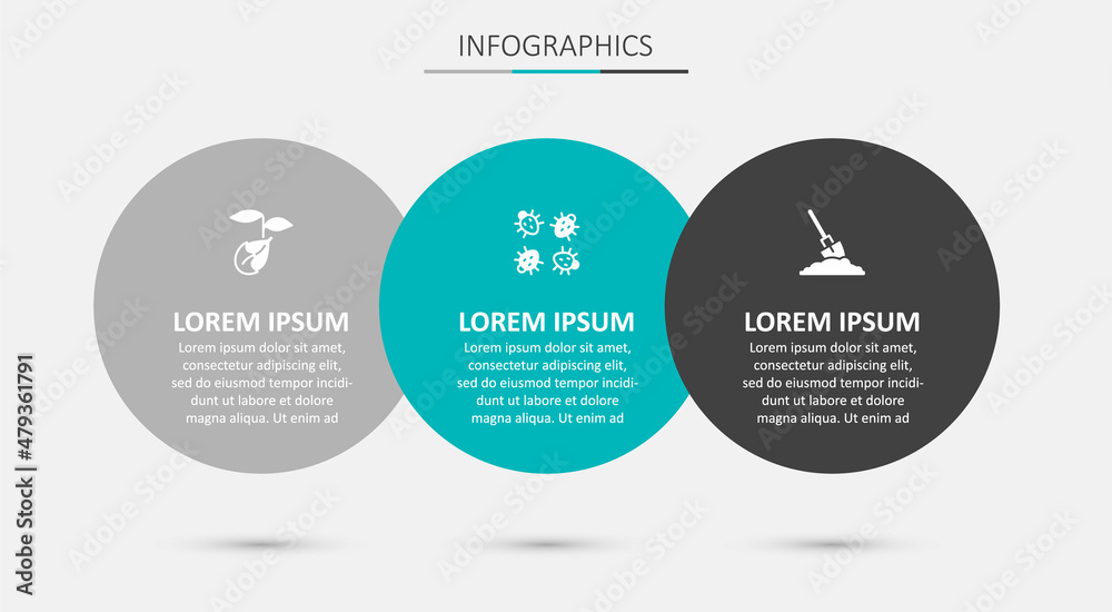 Fototapeta premium Set Colorado beetle, Sprout and Shovel in the ground. Business infographic template. Vector